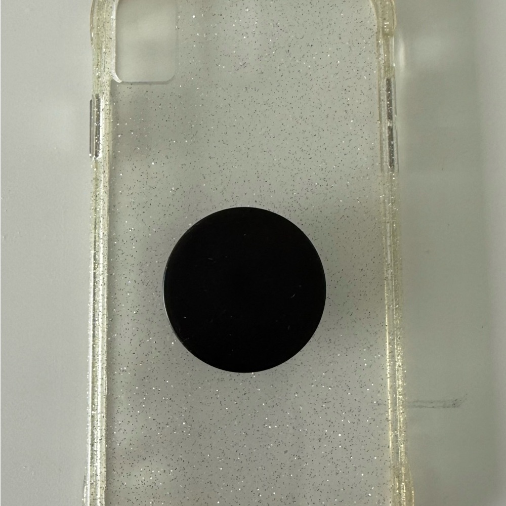 Clear sparkle phone case with black pop socket